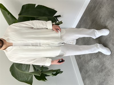 Beyaz Serra Keten Oversize Takım