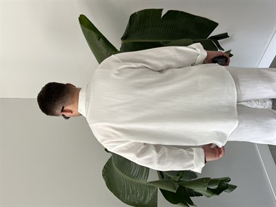 Beyaz Serra Keten Oversize Takım