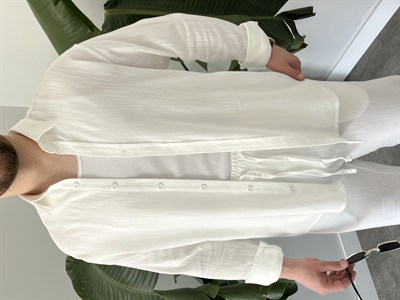 Beyaz Serra Keten Oversize Takım