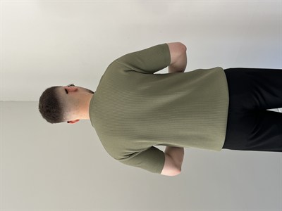 Bisiklet Yaka Örgü .Desen Triko Tshirt Haki Yeşil