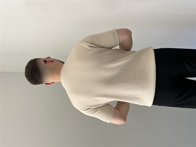 Bisiklet Yaka Örgü .Desen Triko Tshirt Krem