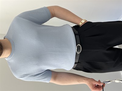 Bisiklet Yaka Örgü .Desen Triko Tshirt Bebe Mavi