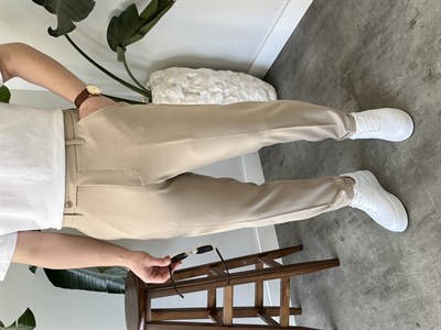 Boyfriend Krem  Kumaş Pantolon