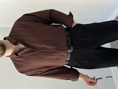 Çizgili Oversize Gömlek Acı Kahve