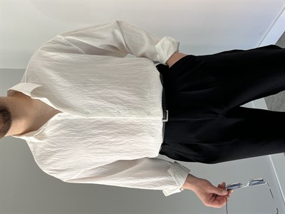 Çizgili Oversize Gömlek Beyaz
