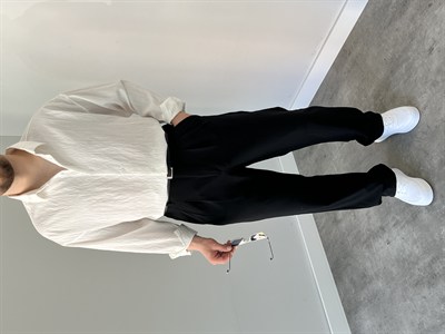 Çizgili Oversize Gömlek Beyaz