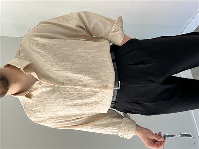 Çizgili Oversize Gömlek Krem