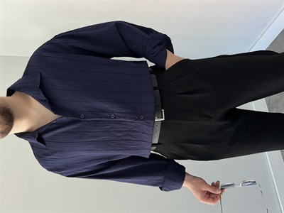 Çizgili Oversize Gömlek Lacivert