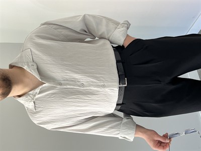 Çizgili Oversize Gömlek Taş Gri