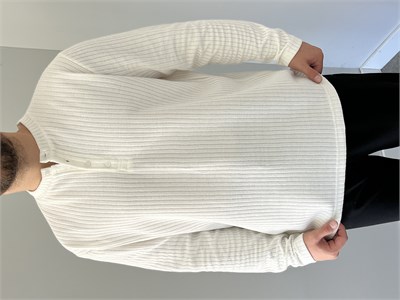 Düğmeli Fitilli İnce Sweatshirt Beyaz