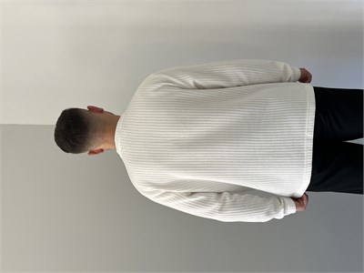 Düğmeli Fitilli İnce Sweatshirt Beyaz