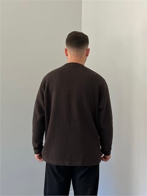 Düğmeli Fitilli İnce Sweatshirt Kahverengi