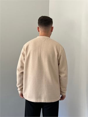 Düğmeli Fitilli İnce Sweatshirt Krem