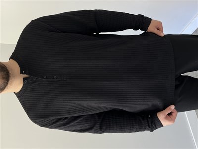Düğmeli Fitilli İnce Sweatshirt Siyah