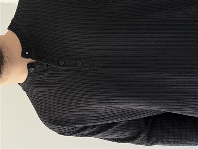 Düğmeli Fitilli İnce Sweatshirt Siyah
