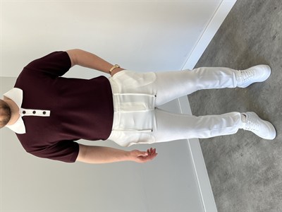 Düğmeli Polo Yaka Triko Tshirt Bordo