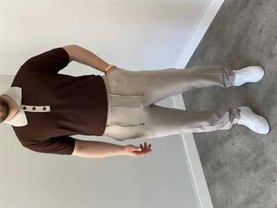 Düğmeli Polo Yaka Triko Tshirt Kahve