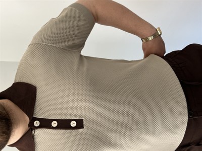 Düğmeli Polo Yaka Triko Tshirt Krem