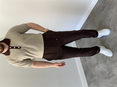 Düğmeli Polo Yaka Triko Tshirt Krem