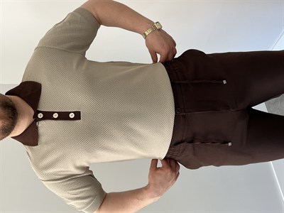 Düğmeli Polo Yaka Triko Tshirt Krem