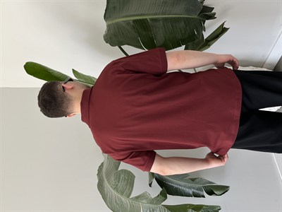 Düz Renk Polo Yaka Bordo Tişört 