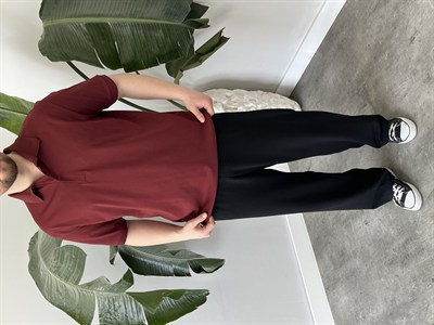 Düz Renk Polo Yaka Bordo Tişört 
