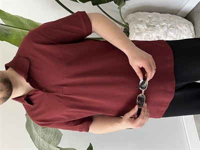 Düz Renk Polo Yaka Bordo Tişört 