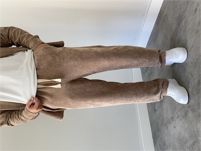 Fitilli Kadife Kumaş Alt Üst Takım Gömlek Pantolon Sütlü Kahve