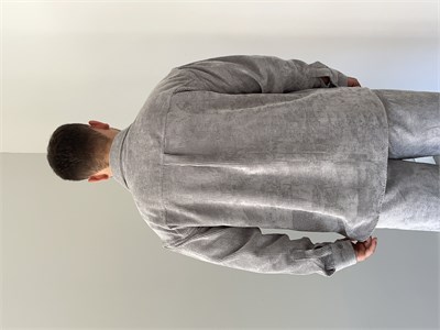 Fitilli Kadife Kumaş Alt Üst Takım Gömlek Pantolon Gri