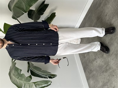 Hakim Yaka Çizgili Gömlek Lacivert