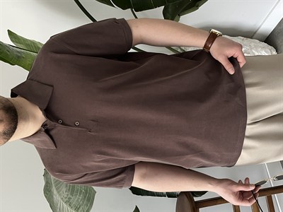 Kahverengi Modal Kumaş Basic Tişört 