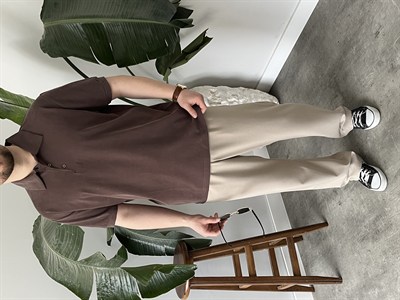 Kahverengi Modal Kumaş Basic Tişört 