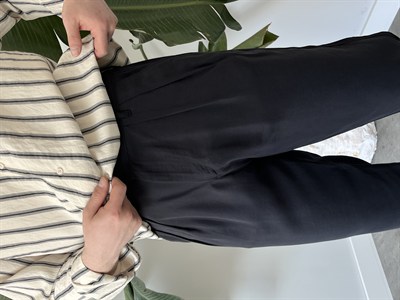 Keps Tensel Kumaş Boyfriend Pantolon Siyah