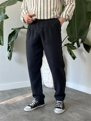 Keps Tensel Kumaş Boyfriend Pantolon Siyah