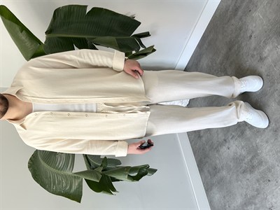 Krem Serra Keten Oversize Takım