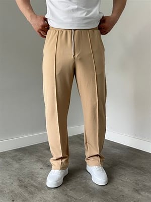 Krep Kumaş Baggy Pantolon Bej