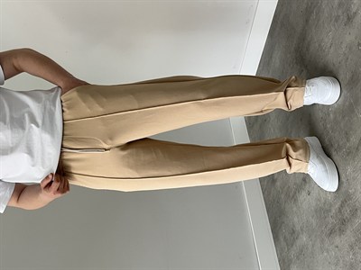 Krep Kumaş Baggy Pantolon Bej