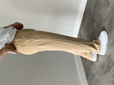 Krep Kumaş Baggy Pantolon Bej
