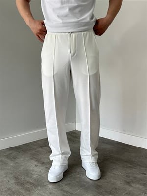 Krep Kumaş Baggy Pantolon Beyaz