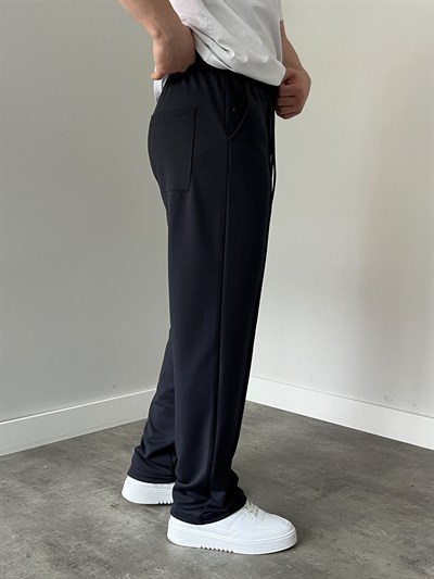 Krep Kumaş Baggy Pantolon Lacivert