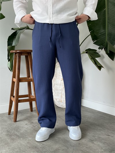 Müslim Kumaş Baggy Pantolon İndigo Mavi