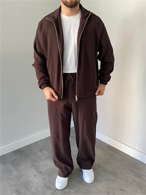 Oversize Fitilli Ceket Pantolon Kahverengi
