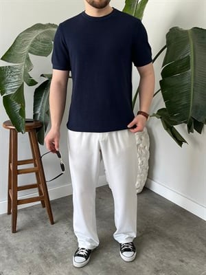 Pirinç Örgülü Basic Triko Lacivert