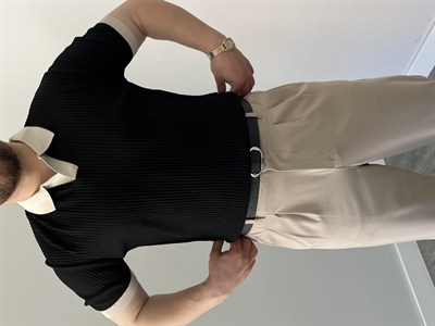 Premium Dokulu Çizgi Detay Triko Tişört Siyah