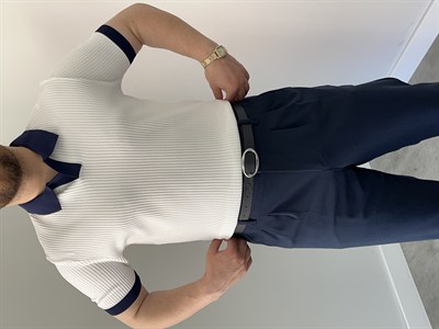 Premium Dokulu Çizgi Detay Triko Tişört Beyaz