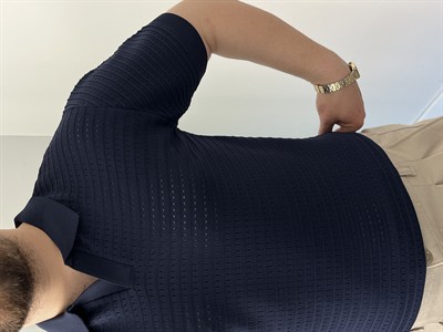 Premium Dokulu Delikli Örme  Triko Tişört Lacivert 