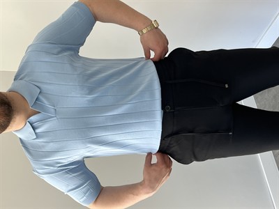 Premium Dokulu Dikey Çizgili Triko Tişört Bebe Mavisi