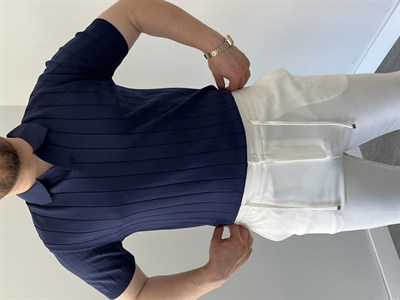 Premium Dokulu Dikey Çizgili Triko Tişört Lacivert