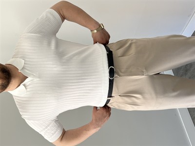 Premium Dokulu Hemşire Yaka Triko Tişört Beyaz