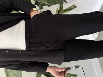 Siyah Serra Keten Oversize Takım